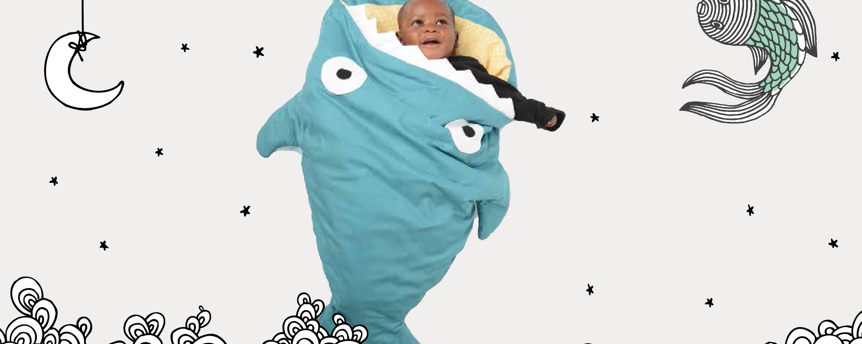 ＃ 西班牙品牌Baby Bites : 超逗趣！鯊魚咬寶寶療癒睡袋！