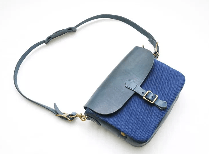 # 日本製雙重傳統藍染郵差包：Vasco - Leather Postman Mini Shoulder Bag / Sashiko 1