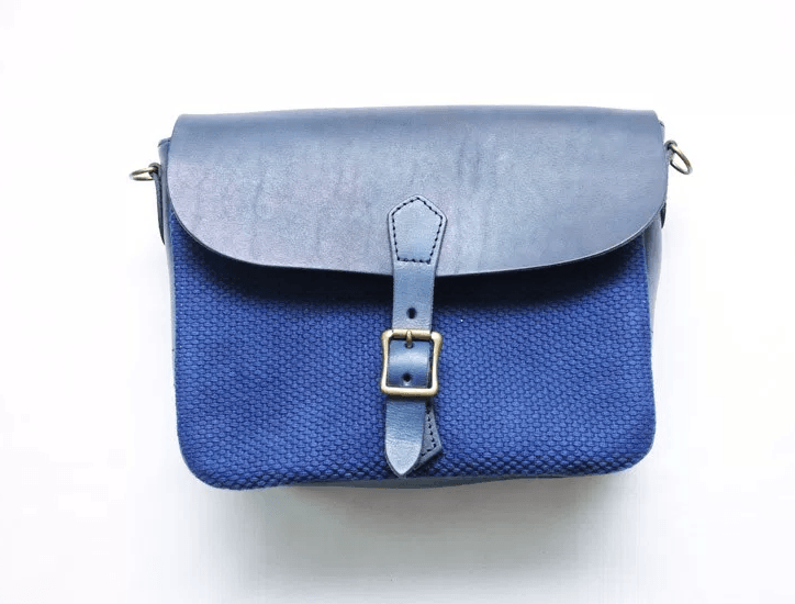 # 日本製雙重傳統藍染郵差包：Vasco - Leather Postman Mini Shoulder Bag / Sashiko 2