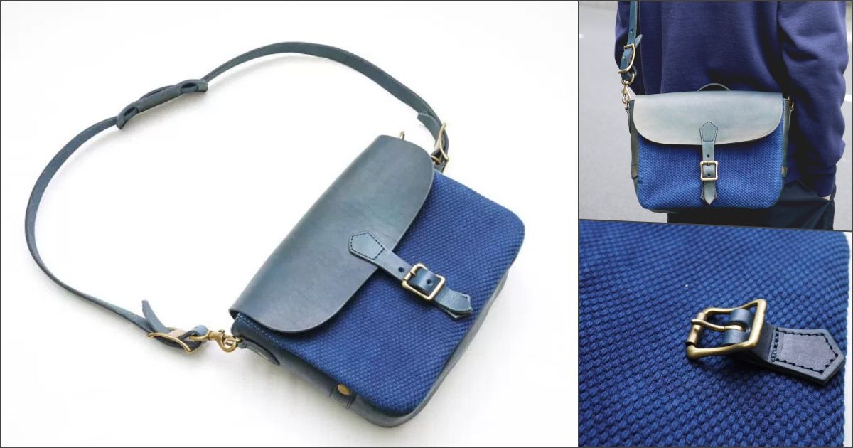 # 日本製雙重傳統藍染郵差包：Vasco – Leather Postman Mini Shoulder Bag / Sashiko