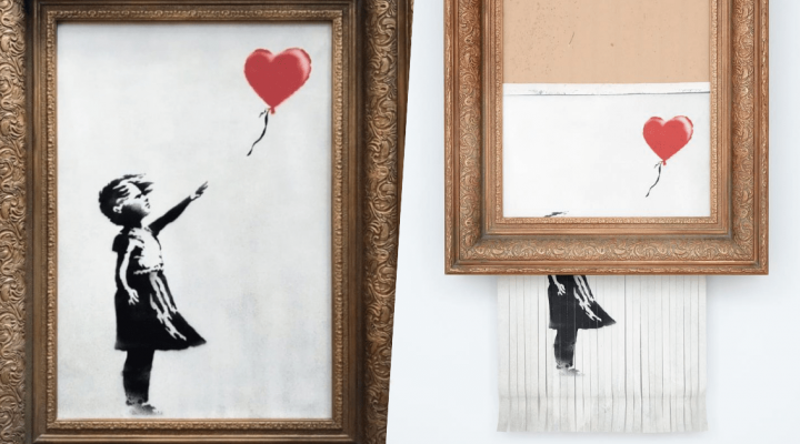 # 震驚全世界：神秘英國藝術家 Banksy 於拍賣會成交後自毀畫作 ‘Girl With a Balloon’